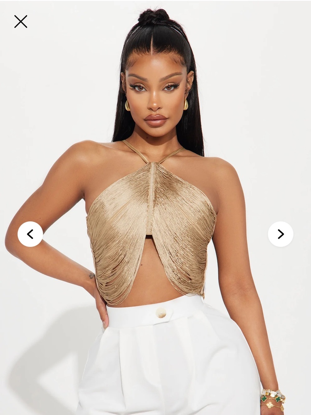 Fashion Nova Gold Fringe Halter Camisole - Picture 3 of 3